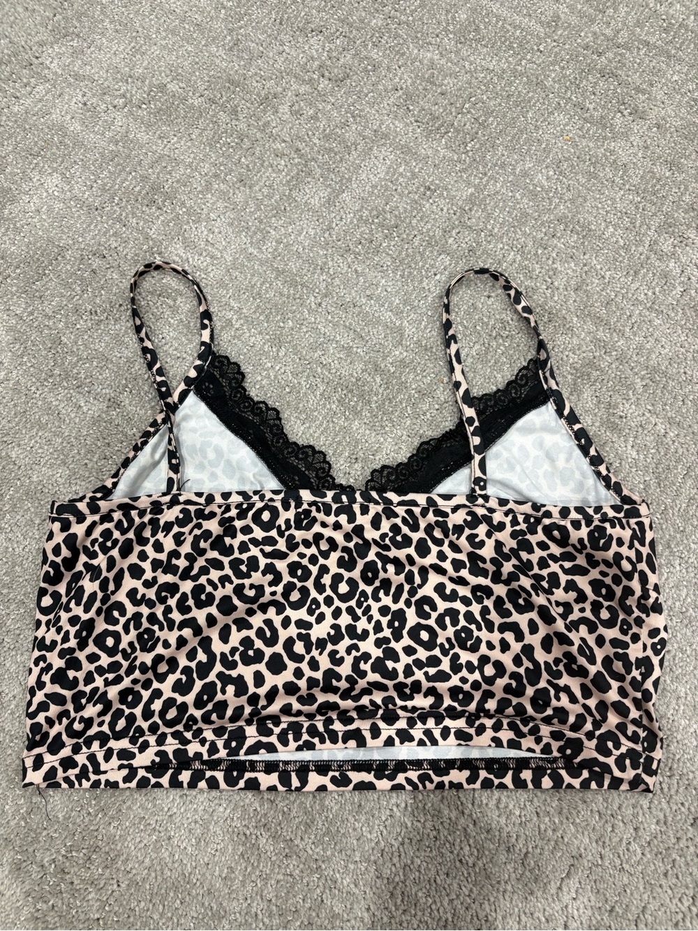 ROMWE Black & Beige Leopard Lace Trim Cami - Picture 3 of 3